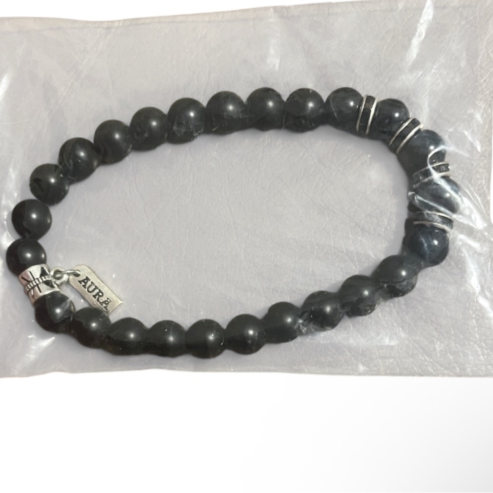 Black Beaded Aura Bracelet with Silver Accents